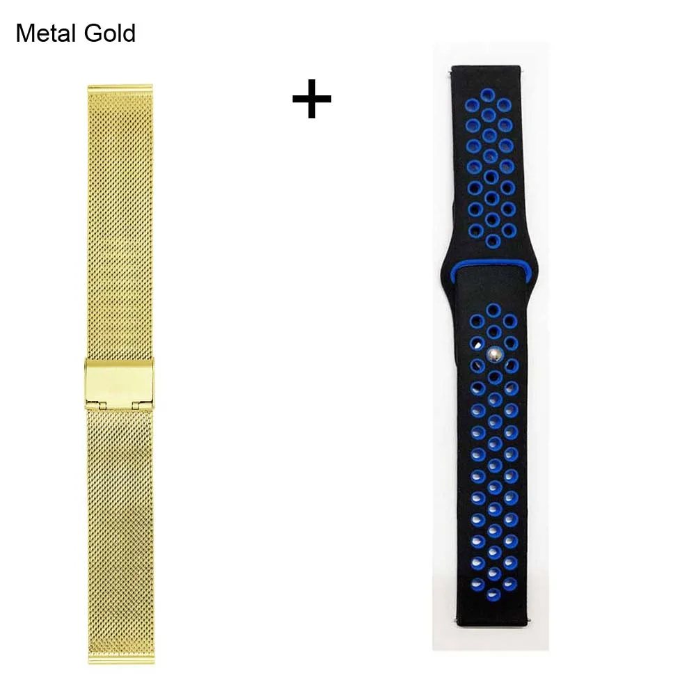 Gold-Black blue Для Xiaomi Amazfit GTR 47 мм Pace Stratos 2 Браслет ремешок для samsung gear S3 Galaxy 46 мм металлический ремешок силиконовый ремешок - Цвет: Gold-Black blue