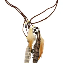 Этнический головной убор с перьями, головной убор с перьями, хиппи, богемное, индийское, женское, деревянное, расшитое бисером, хиппи, американские, родные аксессуары для волос