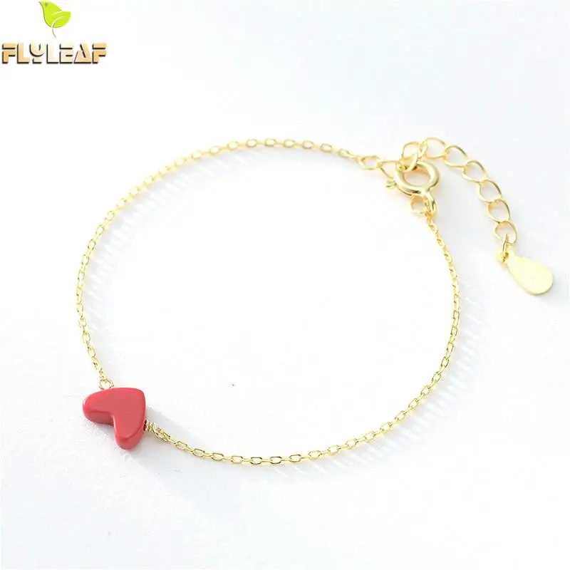 

Flyleaf 100% 925 Sterling Silver Red Heart Charm Bracelets For Women Simple Personality Fashion Party Jewelry