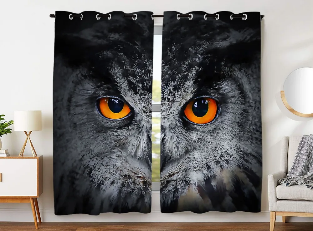Us 35 99 Blackout Curtains 2 Panels Grommet Curtains For Bedroom Cool Owl Orange Eye Gray Animal In Curtains From Home Garden On Aliexpress