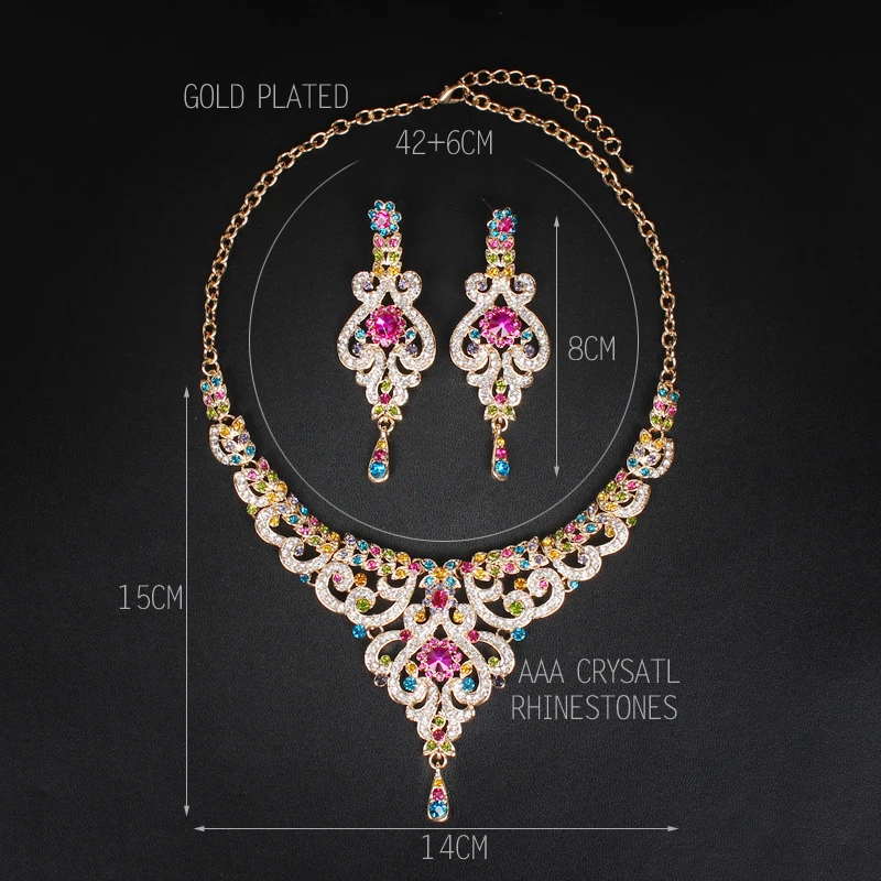 Элегантное индийское ожерелье для невесты серьги наборы Дубай ювелирные наборы для женщин серебро/золото Цвет Свадебная вечеринка костюм аксессуары