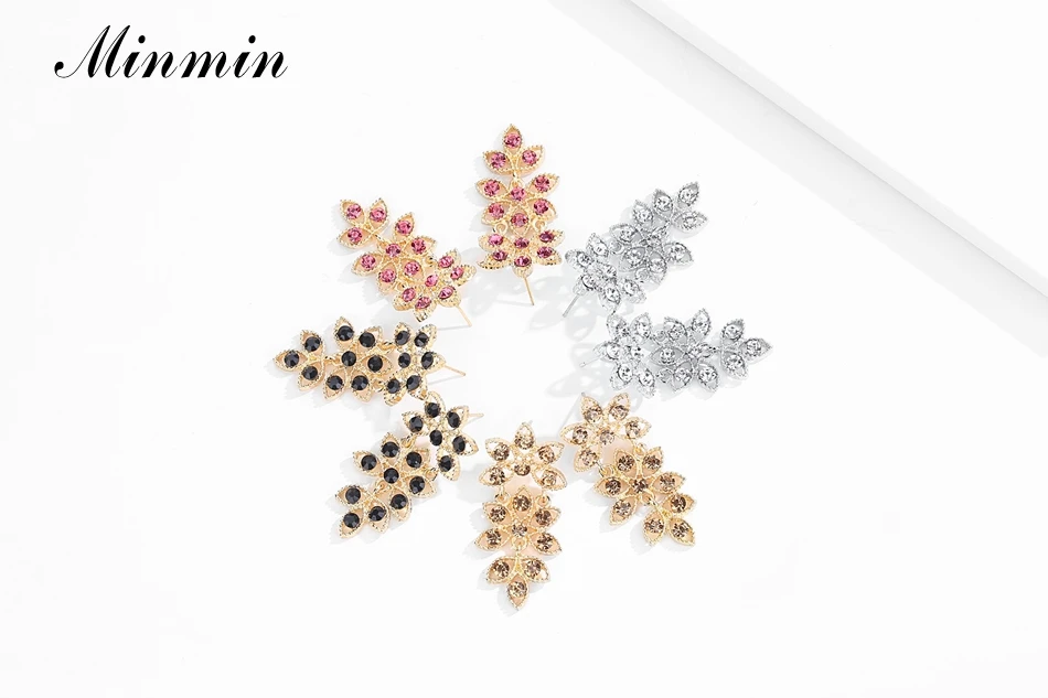 Minmin, 12 типов, Яркие длинные серьги в виде цветка с кристаллами, уникальные блестящие стразы, корейские серьги, модные ювелирные изделия