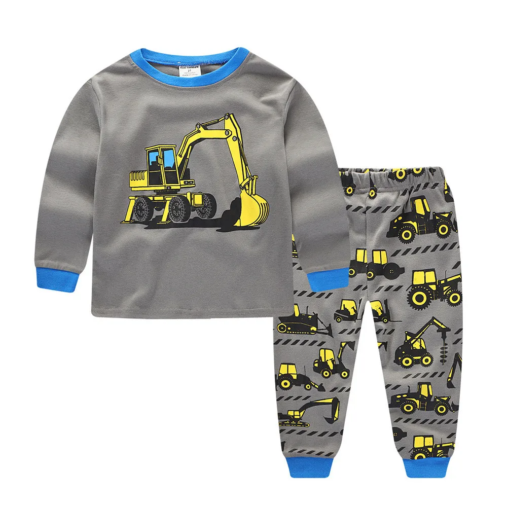 Новинка года; Модный комплект одежды для маленьких мальчиков; хлопковый топ с длинными рукавами и круглым вырезом и принтом «Трактор»+ брюки; одежда для малышей - Цвет: Серый