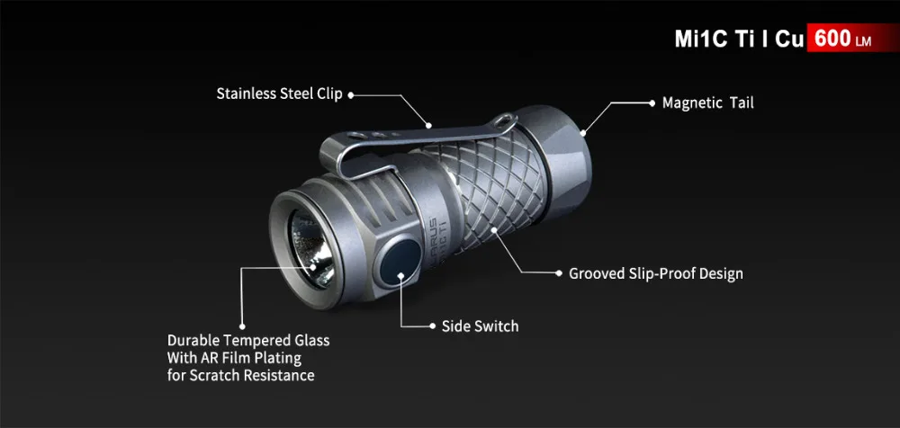 KLARUS Mi1C светодиодный фонарь Ti/Cu CREE XP-L HI V3 600LM мини титановый фонарь с 16340 литий-ионным перезаряжаемым аккумулятором для самообороны