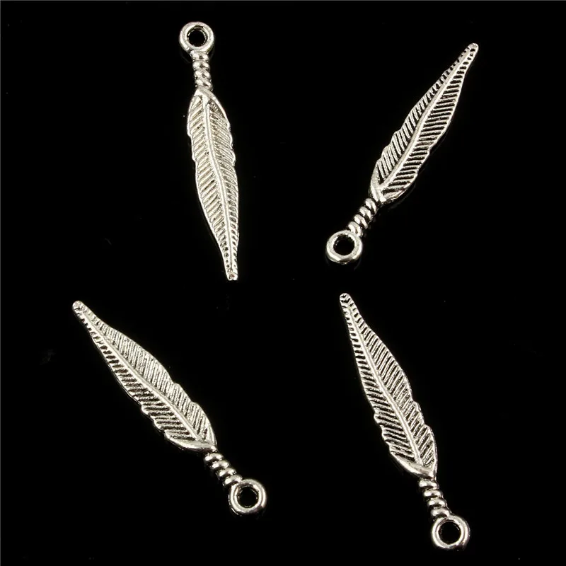 

Jewelry diy Handmade 30pcs Antique Silver long Leaf bead Charm Beads Pendants Alloy necklace bracelet key rings finding 19x5 mm