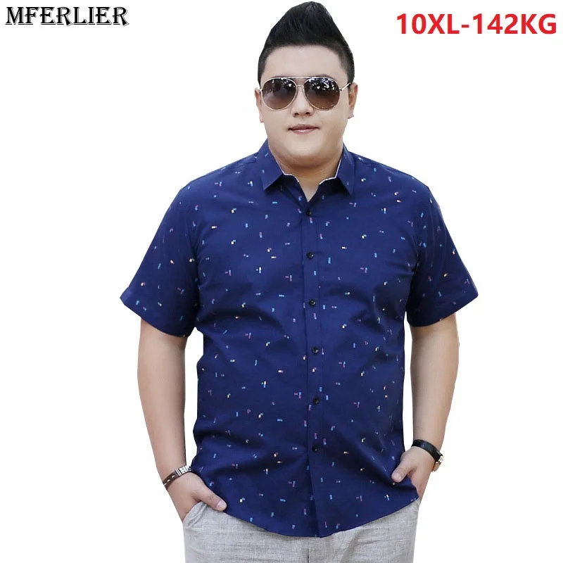 

MFERLIER men 8XL 9XL shirts 10XL 7XL plus size big larger 5XL 6XL cheap short sleeve summer casual navy blue loose dress shirts