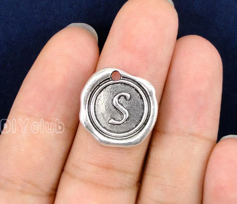 

60pcs-Antique Silver Alphabet S Charm Pendant, Letter Charms 18x18mm