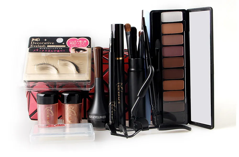 13Pcs Makeup Set 10 Colors Warm Nude Colors Eyeshadow Black Mascara Eyeliner with Eye Shadow Brush Kit (12)