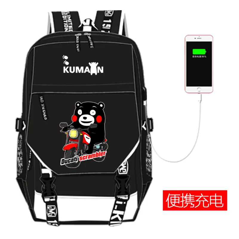 Японский талисман KUMAMON рюкзак с принтом Kawaii женские школьные сумки usb зарядка Рюкзак для ноутбука Mochila Feminina дорожные сумки