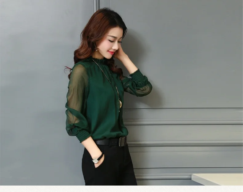 Chiffon Blouse New Women Tops Long Sleeve Stand Neck Work Wear Shirts Elegant Lady Casual Blouses women's blusas Plus size