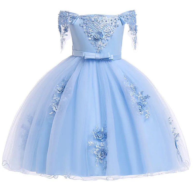 Детское фатиновое бальное платье с вышивкой, платье принцессы для девочек, платье для дня рождения, платье для девочек, одежда для маленьких девочек - Цвет: sky blue