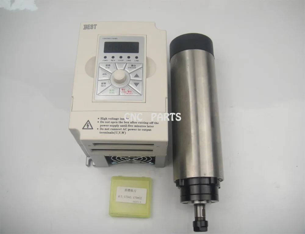 

CNC milling spindle ER11 800w air cooling spindle motor +1.5KW inverter+ 3.175*22mm two flute straight cnc milling bit