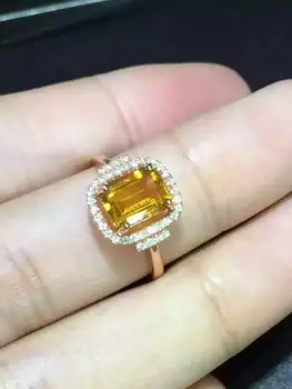 

Natural citrine Ring Natural yellow crystal Ring S925 sterling silver trendy Elegant Square women girl gift Jewelry