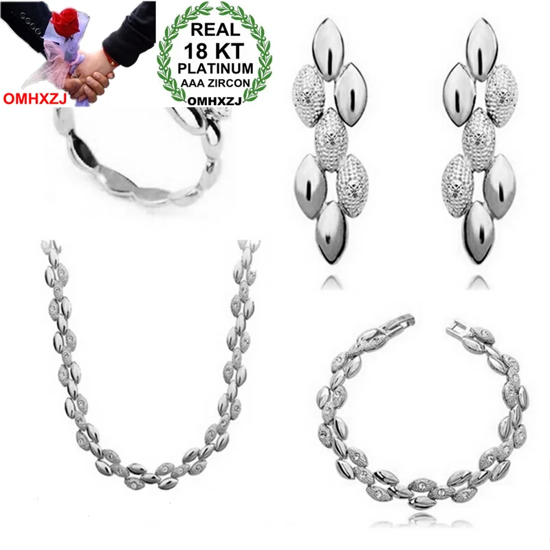 

OMHXZJ AAA Zircon Crystal Silver Gold 18KT Platinum Woman Bride Wheat Ears Necklace Earrings Bracelets Ring Jewelry Sets ST24