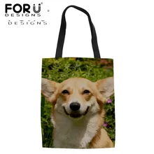 FORUDESIGNS/милые принты корги, дамские льняные повседневные сумки-тоут, холщовые модные большие вместительные женские сумки для покупок, мини-сумки
