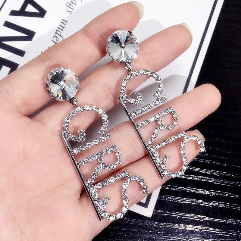 

Trendy full Rhinestone letter GIRLS earrings Fashion nightclub woman earring