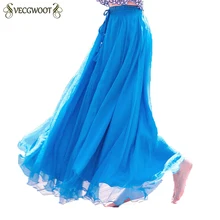 Летняя модная женская шифоновая вуаль тюль модная плиссированная юбка однотонные длинные юбки Приморский Богемия юбки женские WYT888