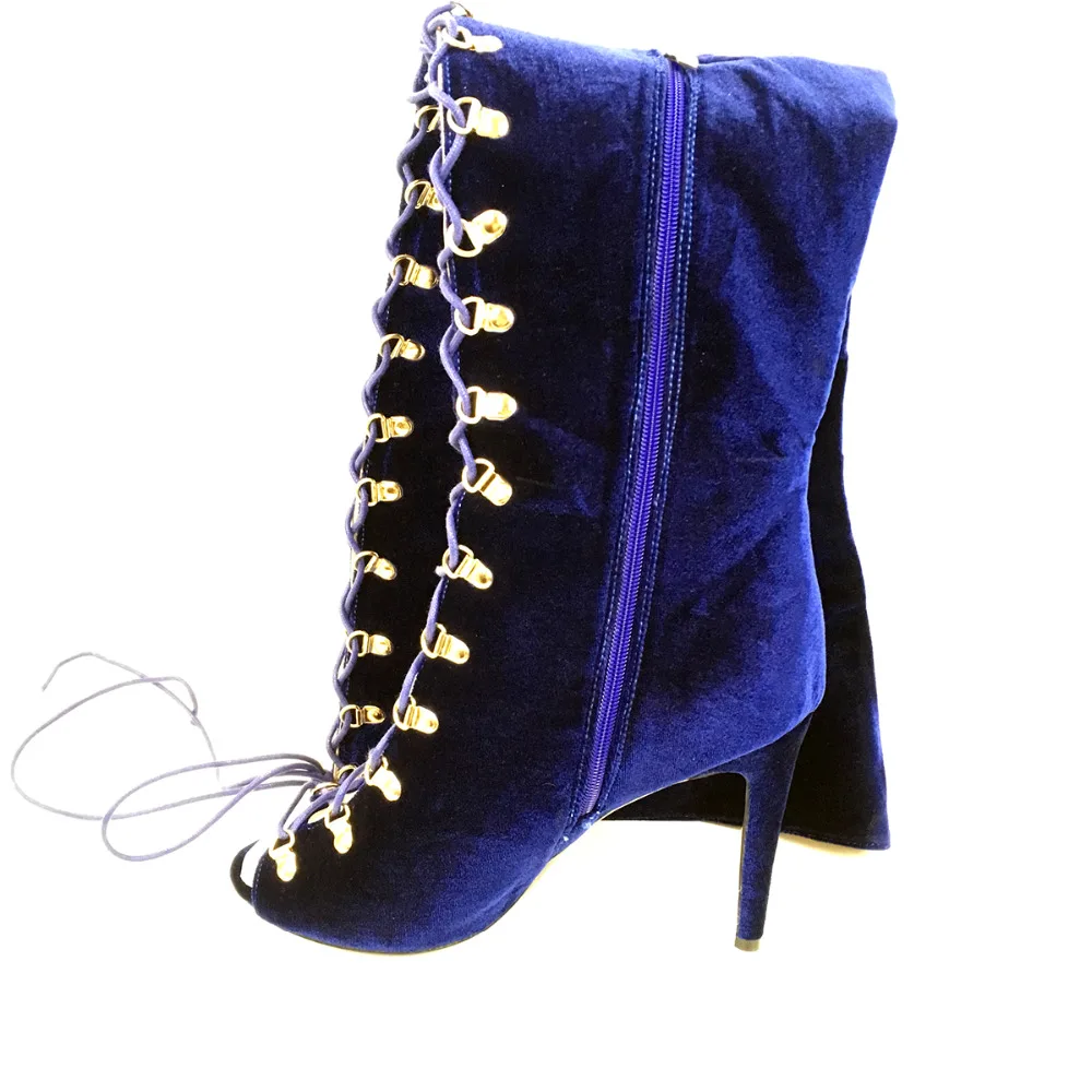 La Encima Toe Fiesta Alto Peep Las Oscuro Azul Blue Terciopelo Largo Por Lado Rodilla Aiyoway De Invierno beige Vestido Botas Tacón Mujeres Moda Dark nxtfxvY4