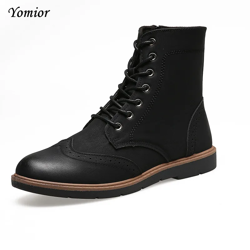 

Yomior Original Brand Men's Winter Ankle Boots Bullock Casual England Trend Handmade Breathable Working Shoes Motorcycle Boots