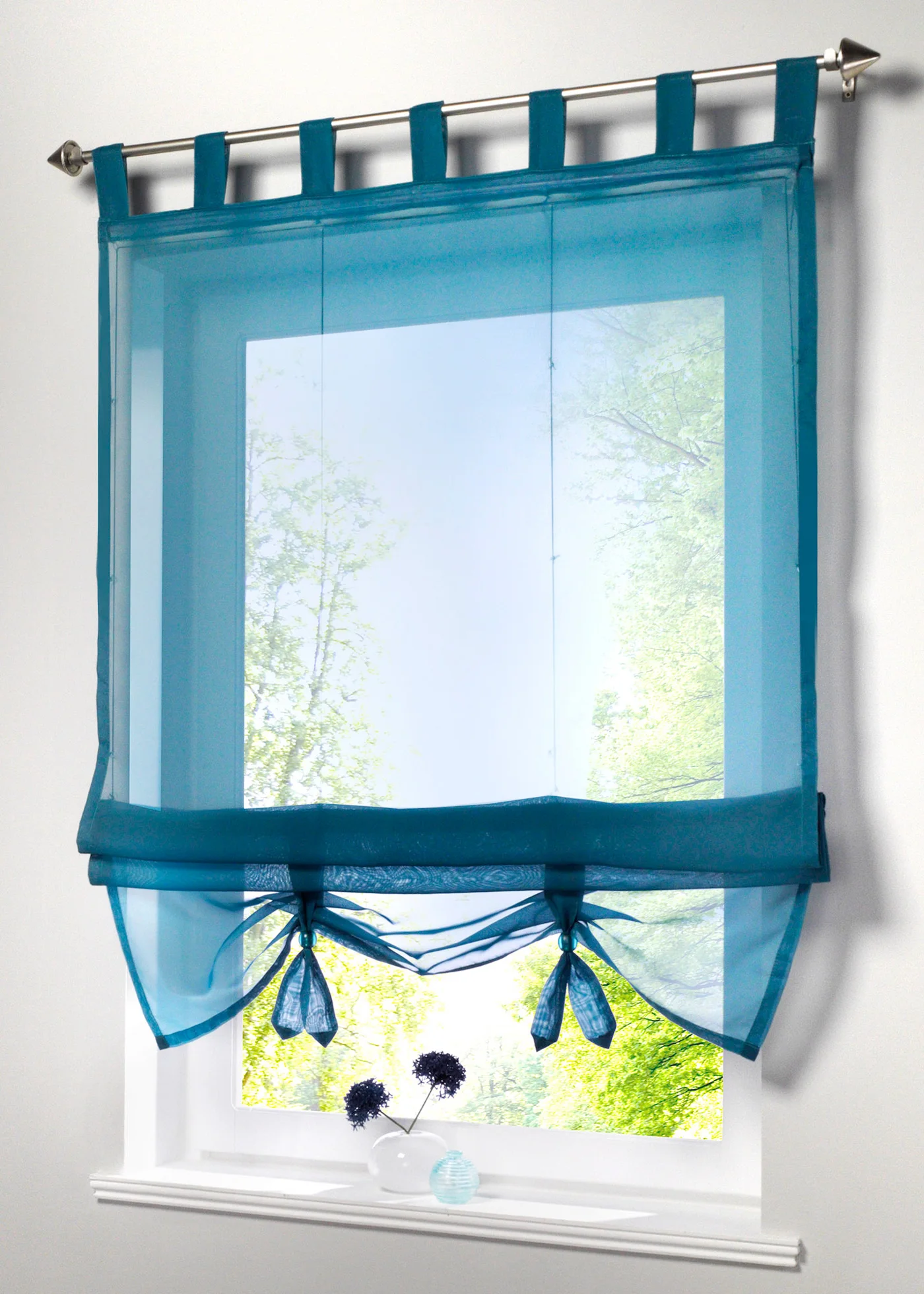 Short Kitchen Curtains Solid Color Roman Blinds White Sheer Panel Blue