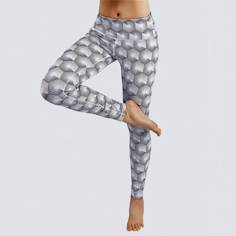 

New 2019 High Waist Push Up Sportswear 3D Geometric Printed Women Leggings Light Gray Fitness Legins Workout Skinny Pants