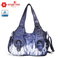 Модный дизайнерский галстук-крашеный женский мытый PU кожаный наплечный мешок большой емкости Гладкие Женские сумки через плечо