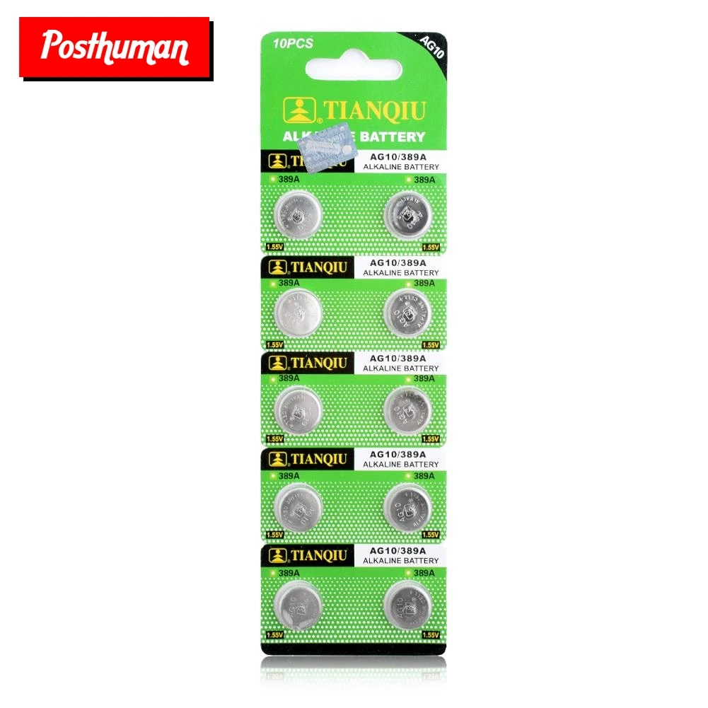 

POSTHUMAN Cheap+Hot Selling+Bateria NEW Button Battery 10 Pcs 1.55V AG10 LR54 LR1130 L1131 389 189 Alkaline Batteries Button