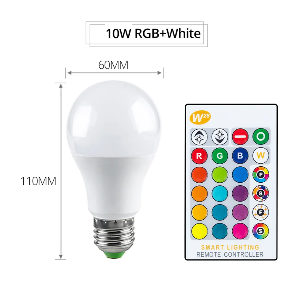 С регулируемой яркостью E27 светодиодный лампа с дистанционным Управление 5W 10W 15W RGB/RGBW/RGBWW Цвет изменения 85-265V Смарт Освещение памяти Функция светодиодный потолочный светильник - Испускаемый цвет: 10W RGBW 24KEY