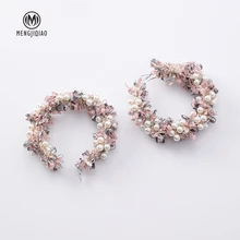 MENGJIQIAO корейский модный кружевной венок большие круглые серьги для женщин ручной работы имитация жемчуга массивные висячие серьги Oorbellen
