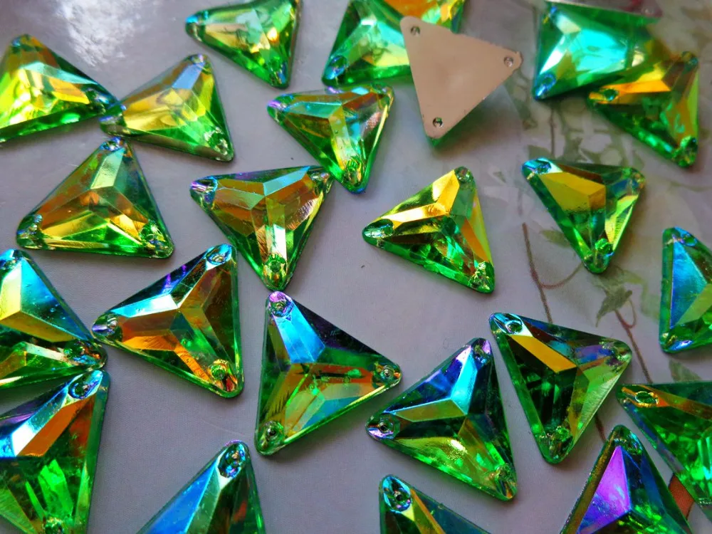 100pcs14mm triangle shape gem stones sew on rhinestones green crystals