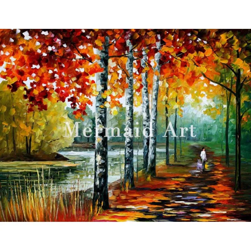 

Hand Painted Oil Painting The Lake Birches On Canvas For Abstract Palette Knife Painting Living Room Wall Decor Artwork Fine Art