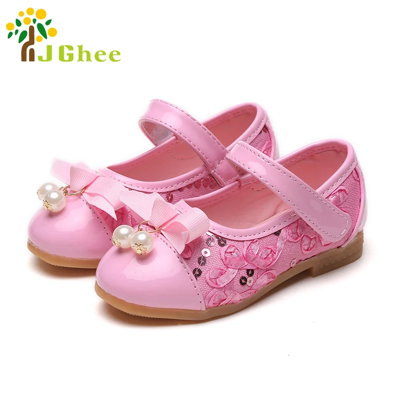 

J Ghee 2019 Spring Autumn Girls Shoes Kids Single Shoes Princess Bow-knot With Sequins Children's Flat Loafers Fashion Soft