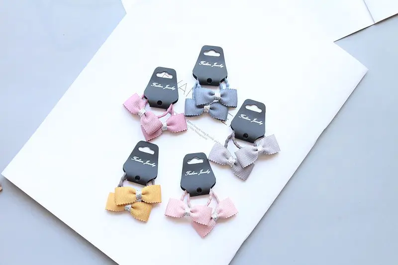 Cute Little Girl's Fabric Bow Hair Bands Checks Holders Elastic Hair Ties Hair Accessories For Kids Tot HT089