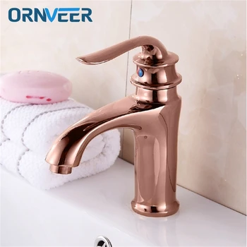 

Free Shipping Luxury Gold Plated Bathroom Faucet Royal Rose Gold Single Handle Cold&Hot Basin Sink Mixer Tap RG-001