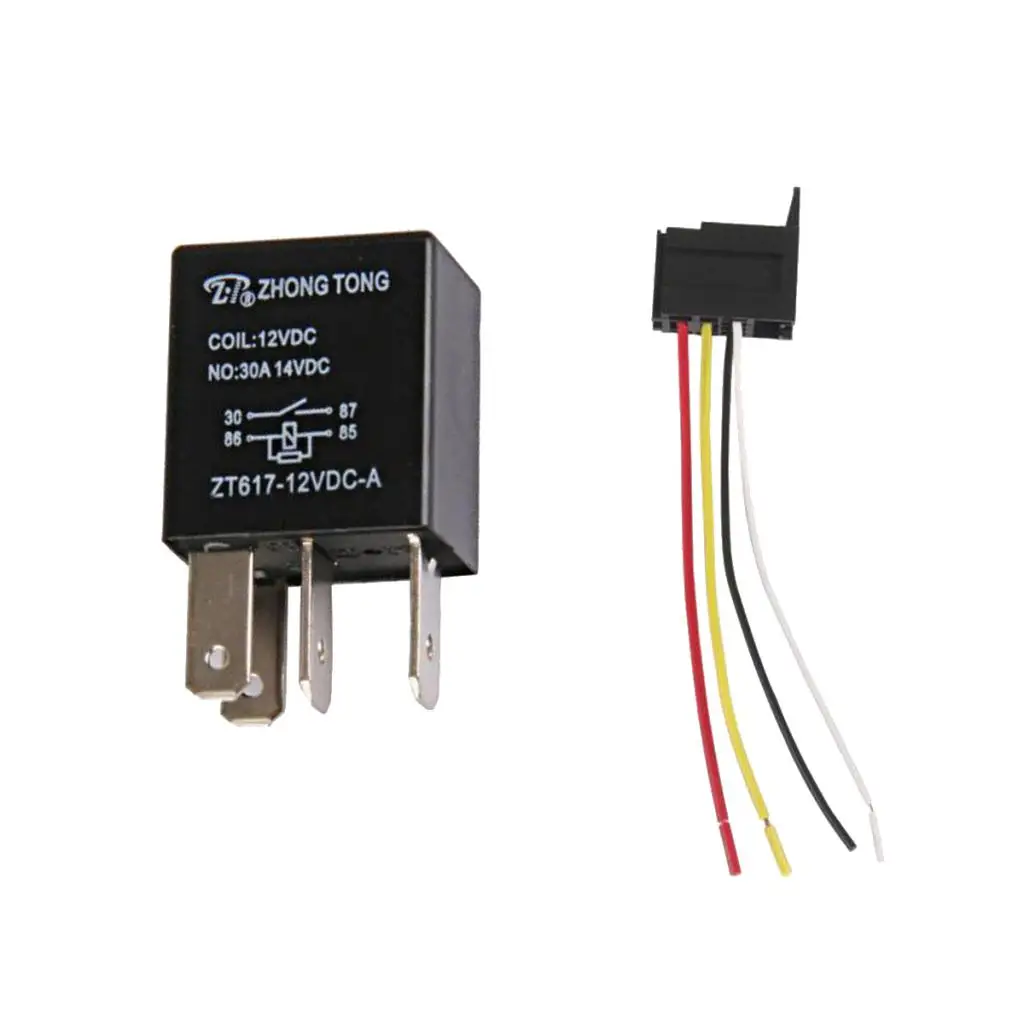 1 Pair  Black Car Auto 12V 30 AMP SPST Relay 4 Pin 4P & Relay Socket 4 Wire