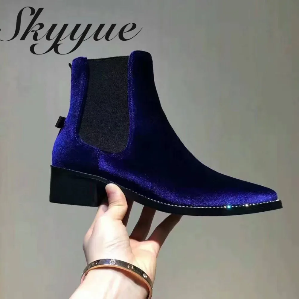 

SKYYUE New Genuine Leather Velvet Slip On Women Warm Boots Pointed Toe Slip On Ankle Boots Shoes Women
