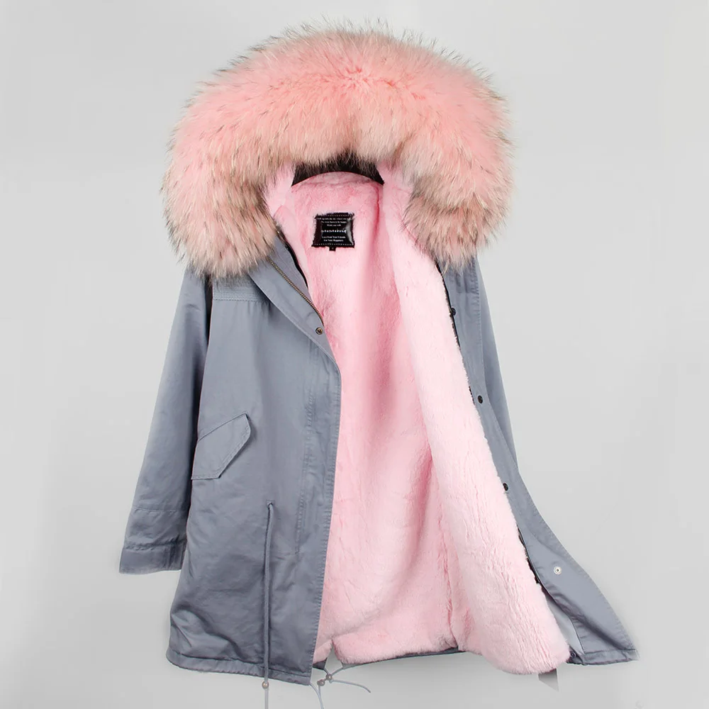 

Brand 2019 New Women Winter Coat Large Real Raccoon Fur Collar Hooded Long Jacket Detachable Faux Fur Lining Winter Fur Parka