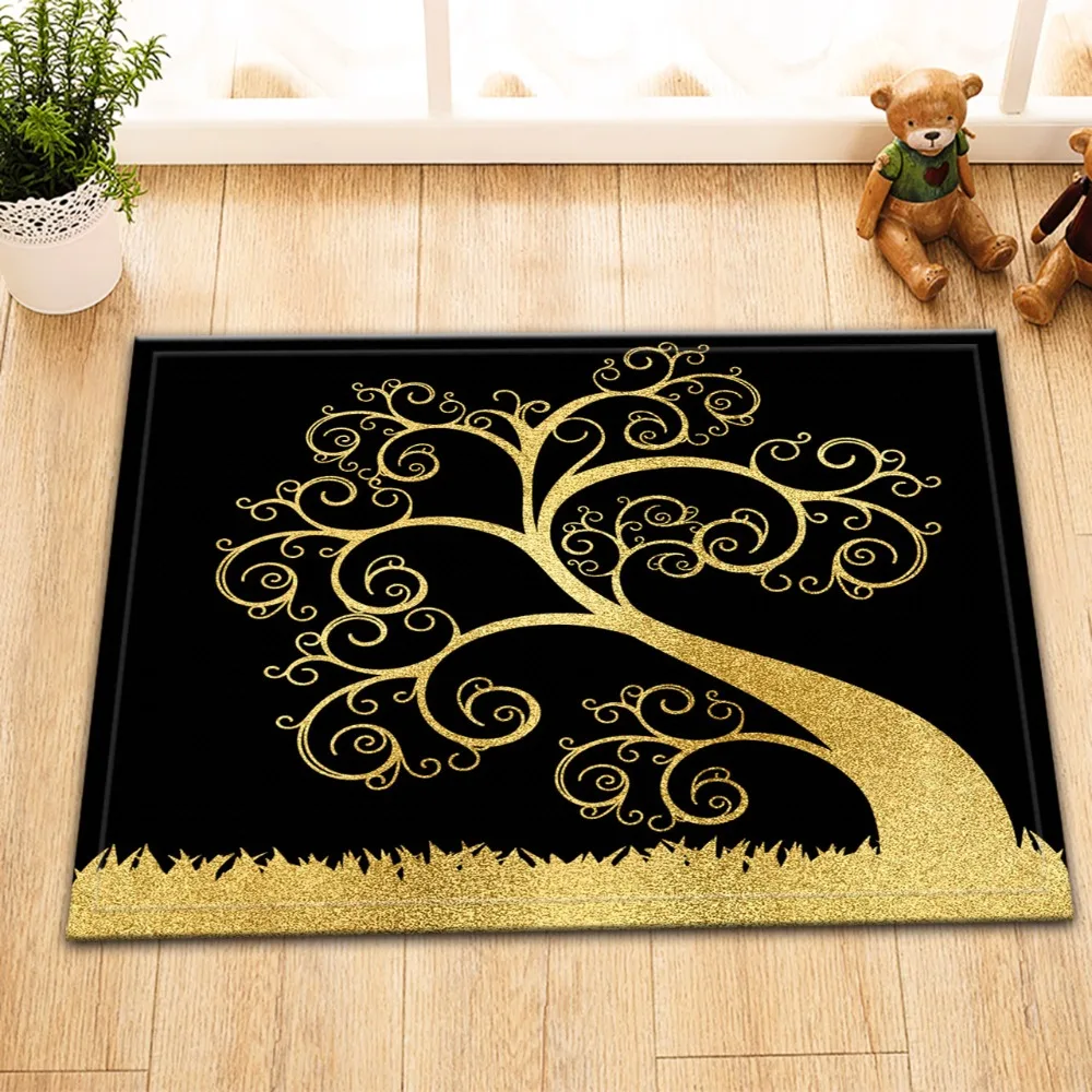 

LB 60*40 Gold Bathroom Carpet Doorway Floor Anti-skid Absorbent Black Pink Tree Star Printing Bath Mat For Bathtub Home Decor