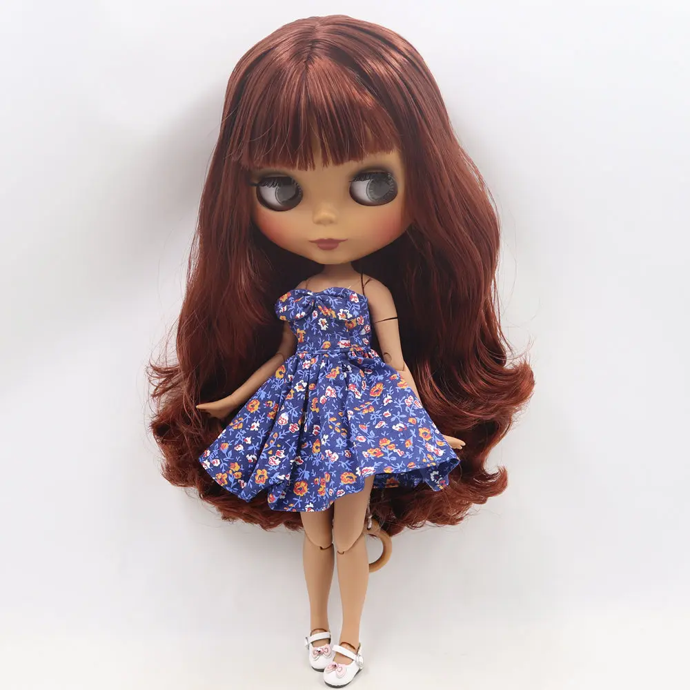 

ICY Nude Blyth doll No.BL9388 Wine Red hair JOINT body Black skin Matte face 1/6 BJD