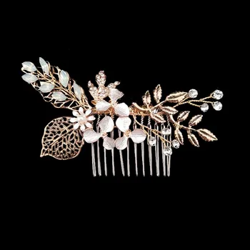 

Gold Hollow Leaf Crystal Rhinestones Hair Combs Bridal Tiaras de Noiva Headpiece Hair Jewelry Women Wedding Hair Accessories SL
