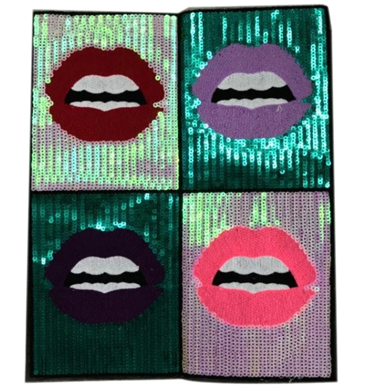 Sequins 4color patch 35cm lips jigsaw deal with it iron on