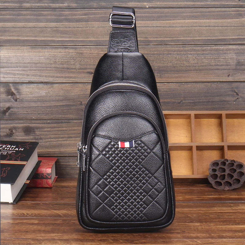 

BAQI Men's Crossbody Bag Chest Bag 2019 Fashion Designer Men Messenger bag Cow Leather Shoulder Bag Men Package Back pack Travel