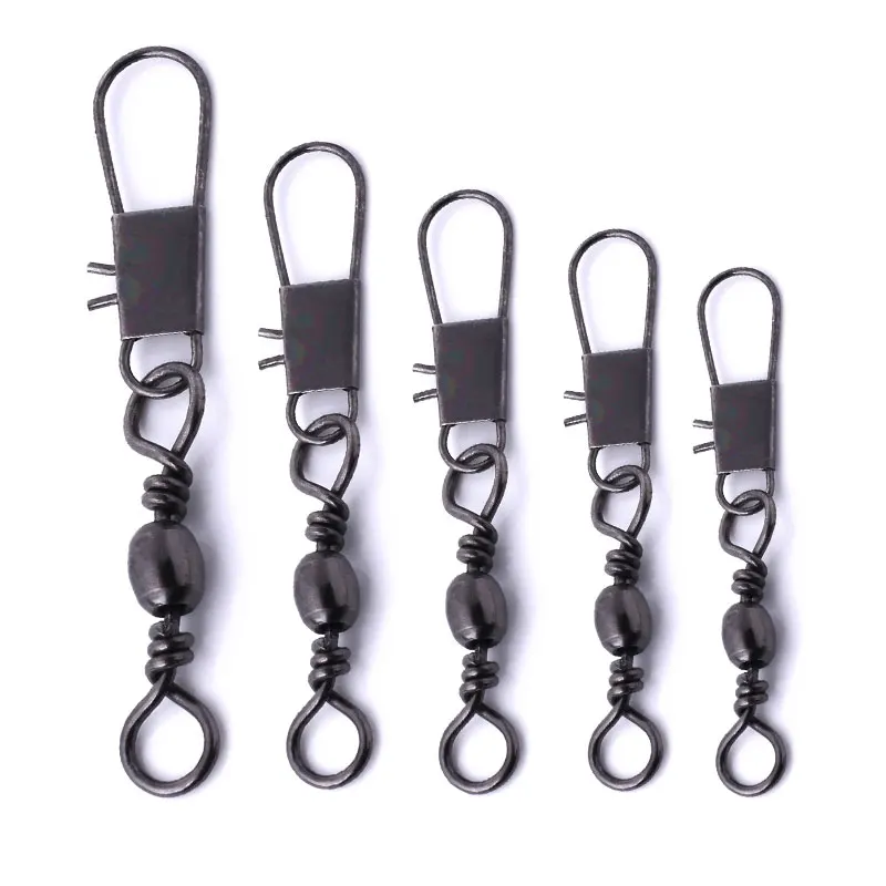 

50PCS A LOT Carbon steel Fishing Connector Pin Bearing Rolling Swivel with Snap Fishhook Lure Tackle Variety Size