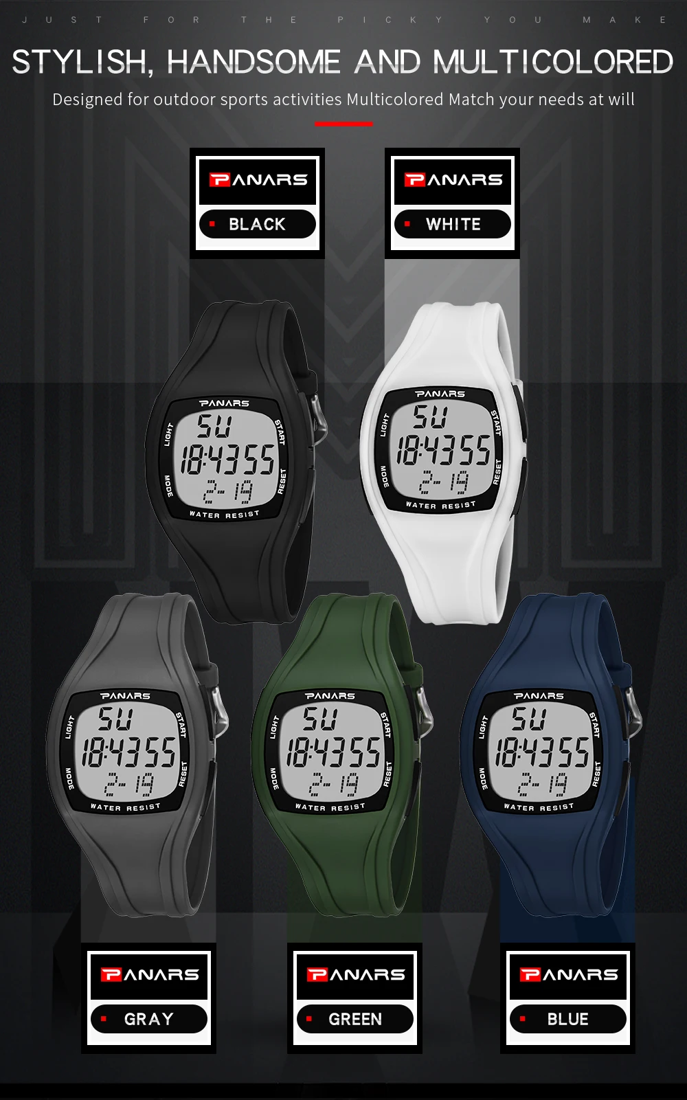 PANARS, простые мужские спортивные часы, водонепроницаемые, для плавания, наручные часы, мужские, для фитнеса, цифровые часы, будильник, таймер, часы, Relogios 8112