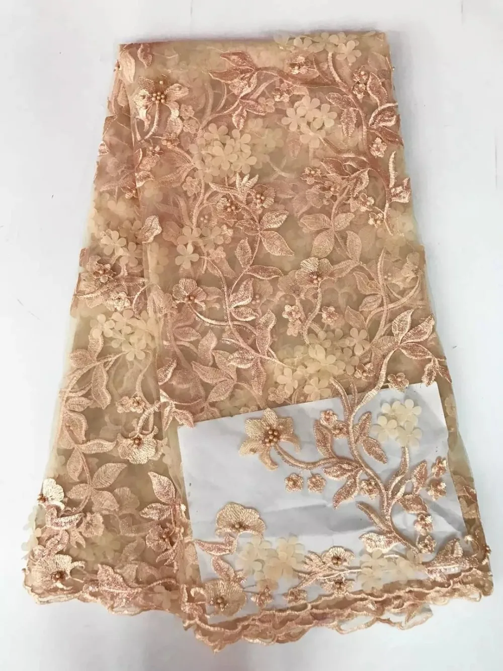 

2017 Latest nigerian lace fabrics high quality 3d lace fabric with beads african french embroidered net fabric