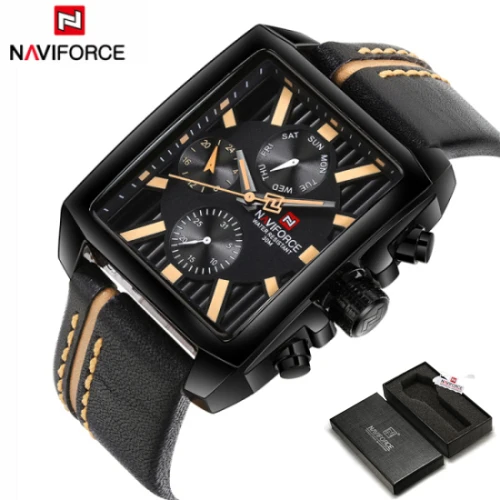 Мужские часы NAVIFORCE, люксовый бренд, мужские военные часы, модные мужские спортивные кварцевые часы, мужские деловые часы, Relogio Masculino - Цвет: Black Yellow add box