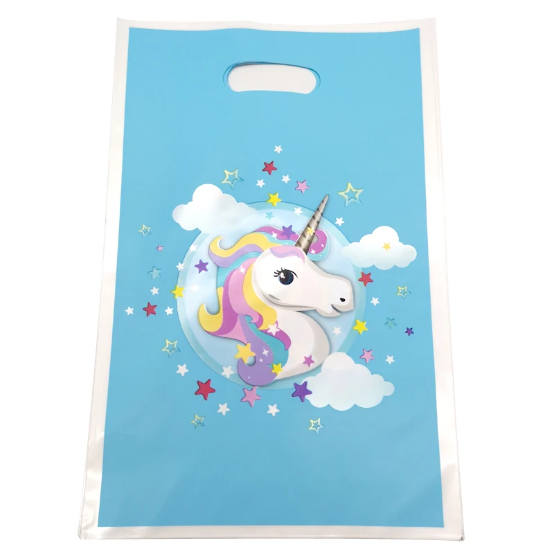 

10pcs/pack Decoration Happy Birthday Party Unicorn Theme Plastic Gifts Bags Baby Shower Kids Boys Girls Favors Events Loot Bags