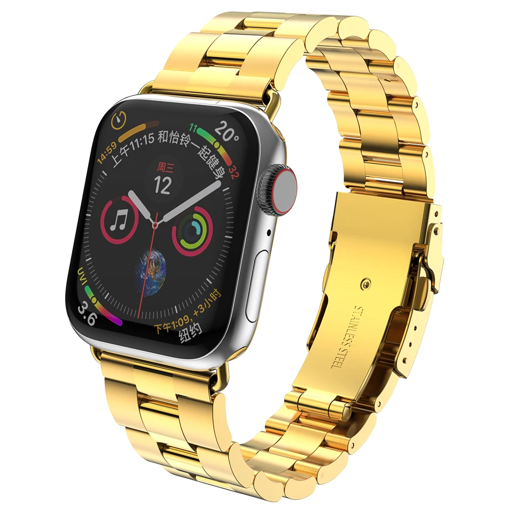 Беспроводное зарядное устройство HOCO раскладывающаяся застежка Нержавеющая сталь ремешок для наручных часов Apple Watch 4/3/2 обеспечивает двойную гарантию пряжкой ремешок для часов браслет для наручных часов IWatch, 44 мм, 42 мм - Цвет ремешка: Gold
