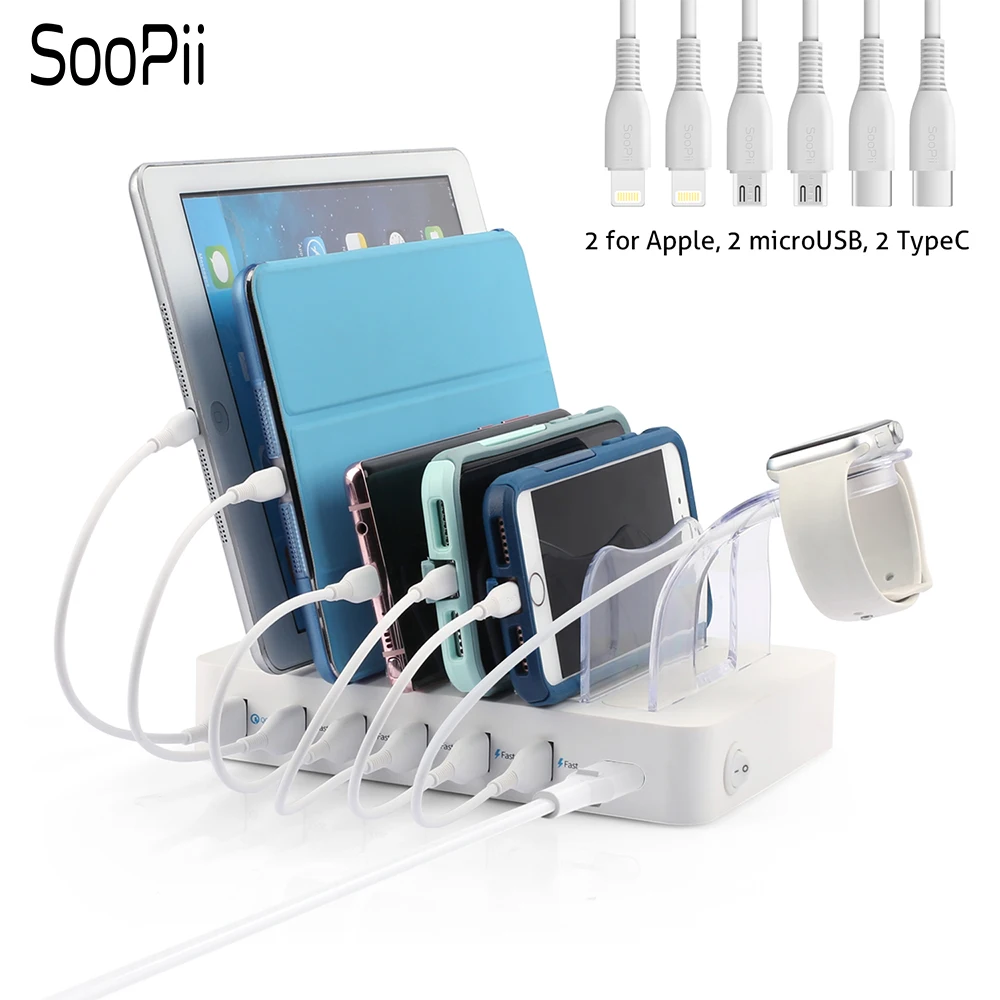 SooPii 60 W متعددة منفذ شاحن 5 V 12A 6 USB شحن محطة للهاتف المحمول و ipad