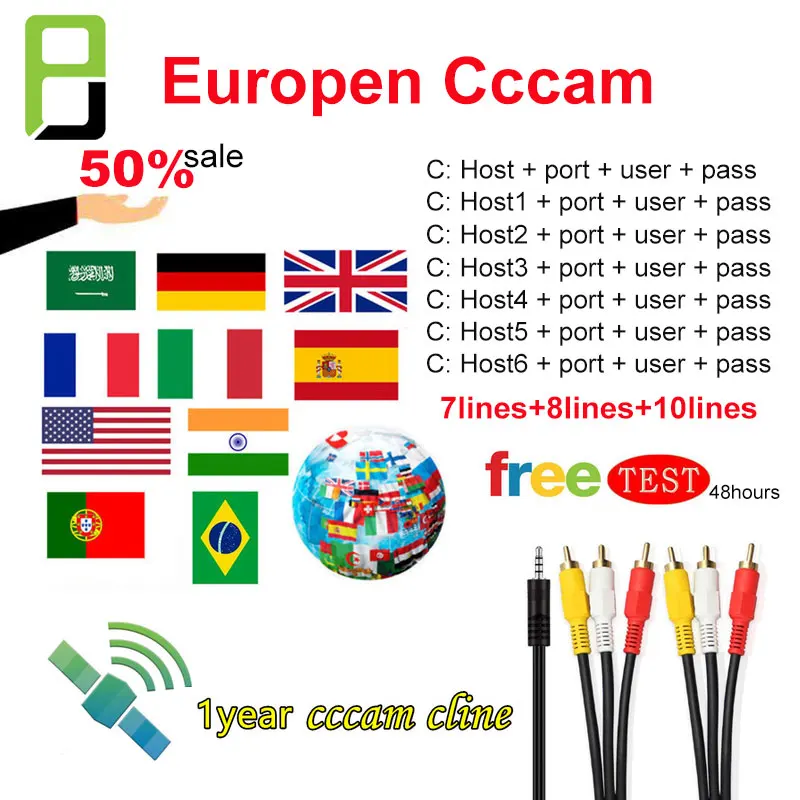Spain receptor satellite receiver cccams lines for 1 year spain portugal stable for freesat v7 DVB-S2 cccam satellite europe